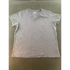 Lands End Womens Relaxed Fit V Neck T Shirt Gray XL Cotton